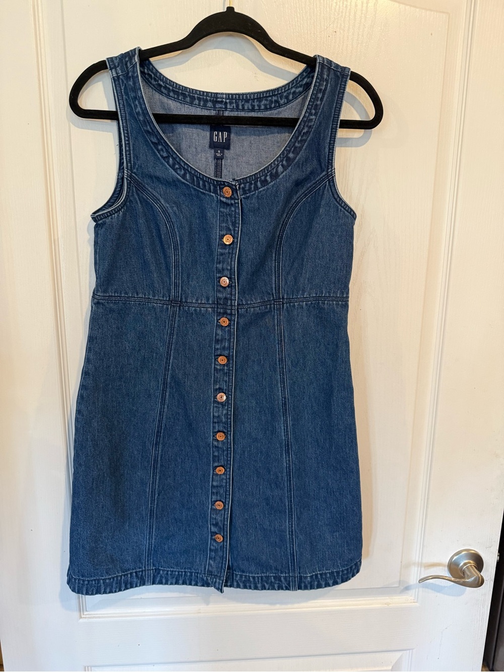 Gap blue jean cotton denim sleeveless mini button front dress small